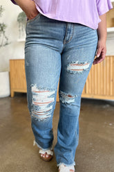Judy Blue Women's Distressed Raw Hem Bootcut Jeans - Trendy, Comfortable Denim for Modern Styles